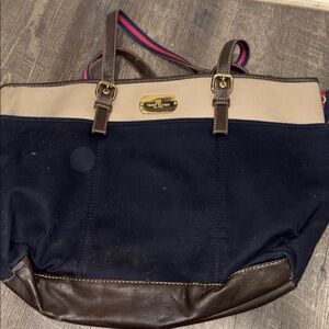 Tommy Hilfiger Navy and Brown Tote Bag